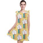 Smile Cloud Rainbow Pattern Yellow Tie Up Tunic Dress