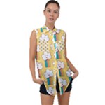 Smile Cloud Rainbow Pattern Yellow Sleeveless Chiffon Button Shirt