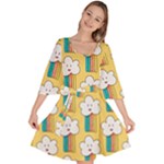 Smile Cloud Rainbow Pattern Yellow Velour Kimono Dress