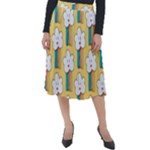 Smile Cloud Rainbow Pattern Yellow Classic Velour Midi Skirt 