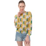 Smile Cloud Rainbow Pattern Yellow Banded Bottom Chiffon Top
