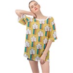 Smile Cloud Rainbow Pattern Yellow Oversized Chiffon Top