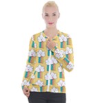 Smile Cloud Rainbow Pattern Yellow Casual Zip Up Jacket