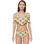 American Golden Ancient Totems Ruffle Edge Tie Up Bikini Set	