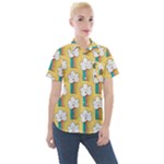 Smile Cloud Rainbow Pattern Yellow Women s Short Sleeve Pocket Shirt