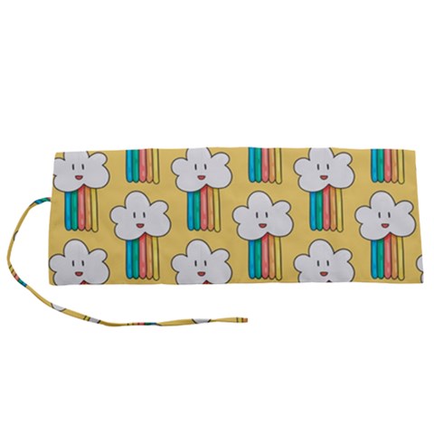 Smile Cloud Rainbow Pattern Yellow Roll Up Canvas Pencil Holder (S) from ArtsNow.com