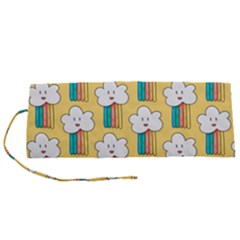 Smile Cloud Rainbow Pattern Yellow Roll Up Canvas Pencil Holder (S) from ArtsNow.com