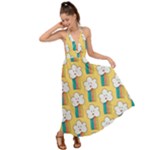 Smile Cloud Rainbow Pattern Yellow Backless Maxi Beach Dress