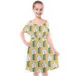 Smile Cloud Rainbow Pattern Yellow Kids  Cut Out Shoulders Chiffon Dress