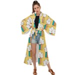 Smile Cloud Rainbow Pattern Yellow Maxi Kimono