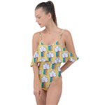 Smile Cloud Rainbow Pattern Yellow Drape Piece Swimsuit