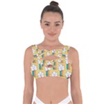 Smile Cloud Rainbow Pattern Yellow Bandaged Up Bikini Top