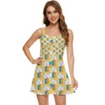 American Golden Ancient Totems Ruffle Edge Bra Cup Chiffon Mini Dress