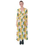 Smile Cloud Rainbow Pattern Yellow Button Up Maxi Dress