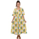 Smile Cloud Rainbow Pattern Yellow Kimono Sleeve Boho Dress
