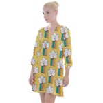 Smile Cloud Rainbow Pattern Yellow Open Neck Shift Dress