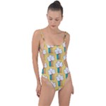 Smile Cloud Rainbow Pattern Yellow Tie Strap One Piece Swimsuit