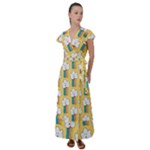 Smile Cloud Rainbow Pattern Yellow Flutter Sleeve Maxi Dress