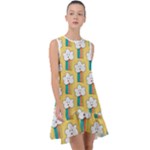 Smile Cloud Rainbow Pattern Yellow Frill Swing Dress