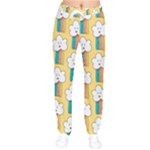 Smile Cloud Rainbow Pattern Yellow Women Velvet Drawstring Pants