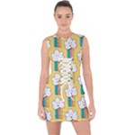 Smile Cloud Rainbow Pattern Yellow Lace Up Front Bodycon Dress