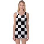 Chess Board Background Design One Piece Boyleg Swimsuit