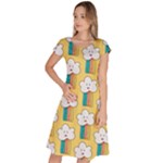Smile Cloud Rainbow Pattern Yellow Classic Short Sleeve Dress