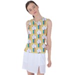 Smile Cloud Rainbow Pattern Yellow Women s Sleeveless Sports Top