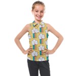 Smile Cloud Rainbow Pattern Yellow Kids  Sleeveless Polo T-Shirt