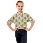Smile Cloud Rainbow Pattern Yellow Kids Mock Neck T-Shirt