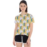 Smile Cloud Rainbow Pattern Yellow Open Back Sport T-Shirt