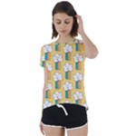 Smile Cloud Rainbow Pattern Yellow Short Sleeve Open Back T-Shirt
