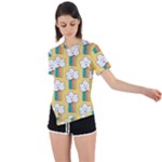 Smile Cloud Rainbow Pattern Yellow Asymmetrical Short Sleeve Sports T-Shirt