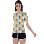 Smile Cloud Rainbow Pattern Yellow Back Circle Cutout Sports T-Shirt