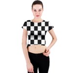 Chess Board Background Design Crew Neck Crop Top