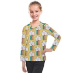 Smile Cloud Rainbow Pattern Yellow Kids  Long Mesh T-Shirt