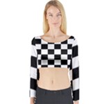 Chess Board Background Design Long Sleeve Crop Top