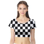 Chess Board Background Design Short Sleeve Crop Top
