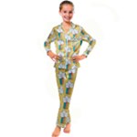 Smile Cloud Rainbow Pattern Yellow Kids  Satin Long Sleeve Pajamas Set