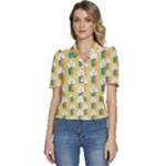 American Golden Ancient Totems Puffed Short Sleeve Button Up Jacket