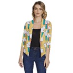 American Golden Ancient Totems Women s Draped Front 3/4 Sleeve Shawl Collar Jacket