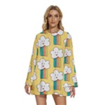 American Golden Ancient Totems Round Neck Long Sleeve Bohemian Style Chiffon Mini Dress