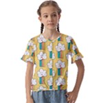 Smile Cloud Rainbow Pattern Yellow Kids  Cuff Sleeve Scrunch Bottom T-Shirt