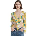 American Golden Ancient Totems Trumpet Sleeve Cropped Top