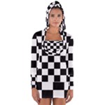 Chess Board Background Design Long Sleeve Hooded T-shirt