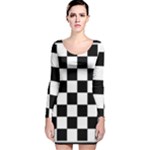 Chess Board Background Design Long Sleeve Velvet Bodycon Dress