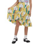 Smile Cloud Rainbow Pattern Yellow Kids  Ruffle Flared Wrap Midi Skirt