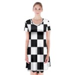 Chess Board Background Design Short Sleeve V-neck Flare Dress