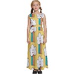 Smile Cloud Rainbow Pattern Yellow Kids  Satin Sleeveless Maxi Dress