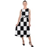 Chess Board Background Design Midi Tie-Back Chiffon Dress
